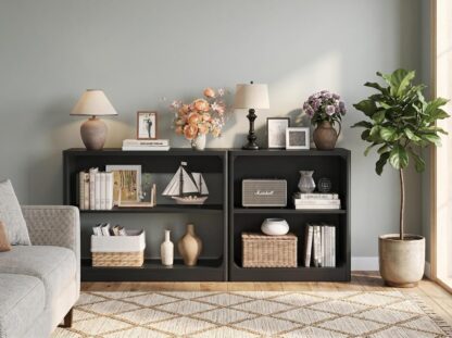 FATORRI Console Table & Bookcase Bundle with Rounded Edges, Black Bookshelf and Sofa Table for Living Room, Entryway