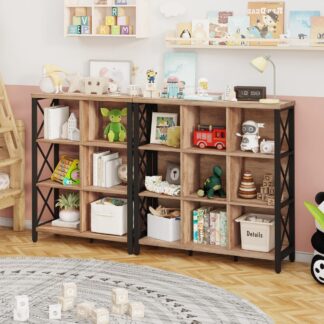 FATORRI 6 Cube Storage Organizer Bookshelf and 9 Cube Storage Organizer (Rustic Oak)