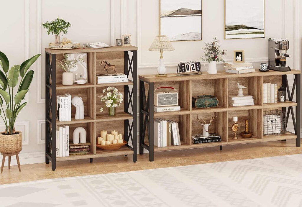 FATORRI 8 Cube Storage Organizer Bookshelf and 6 Cube Storage Organizer (Rustic Oak)