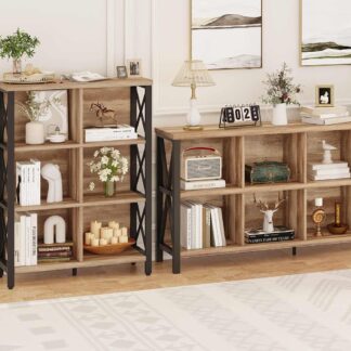 FATORRI 8 Cube Storage Organizer Bookshelf and 6 Cube Storage Organizer (Rustic Oak)