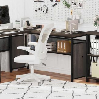 FATORRI Industrial L Shaped Computer Desk and Small Bookshelf for Home Office (Walnut Brown)