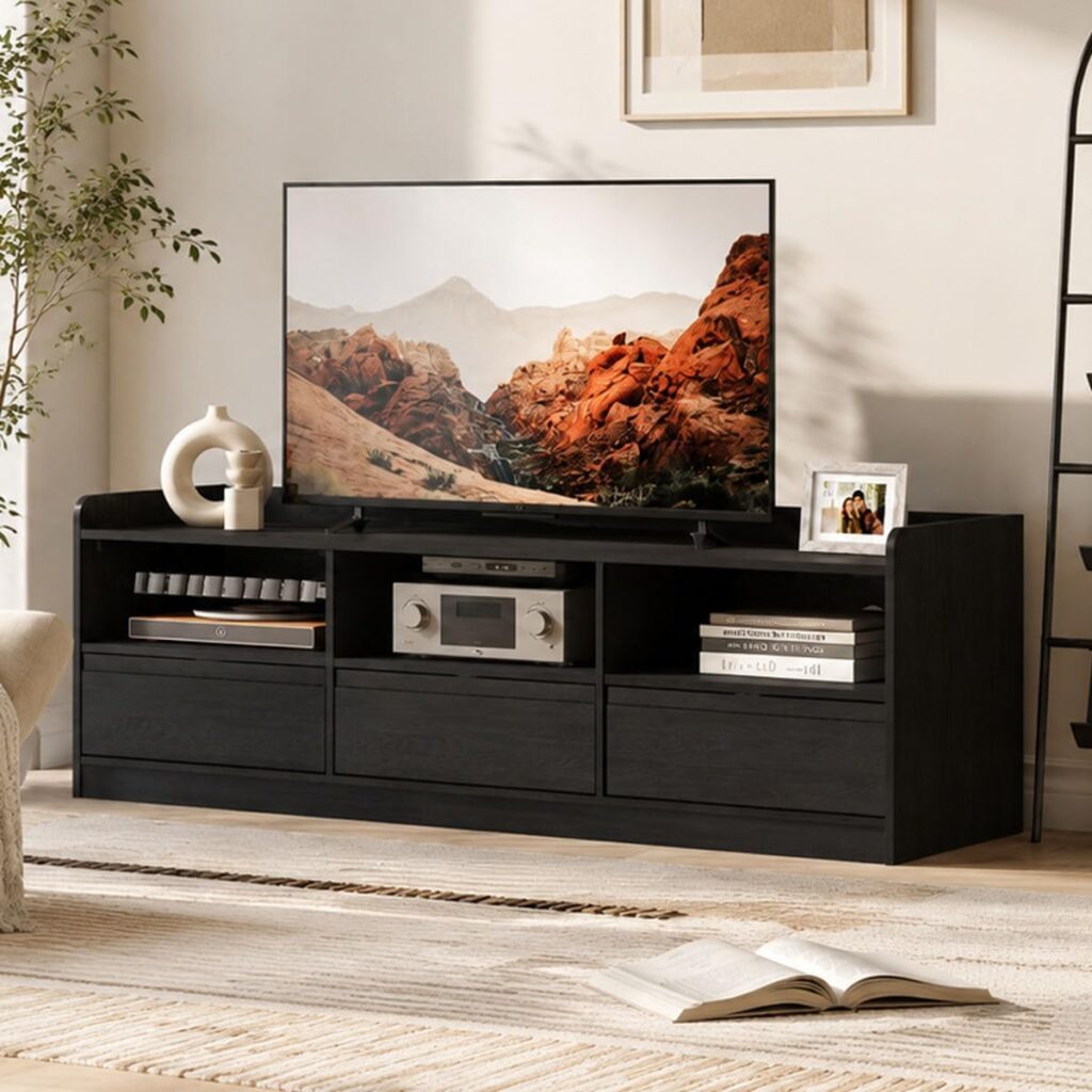 FATORRI TV Stand for 55/60/65 Inch TVs for Living Room, Modern Black