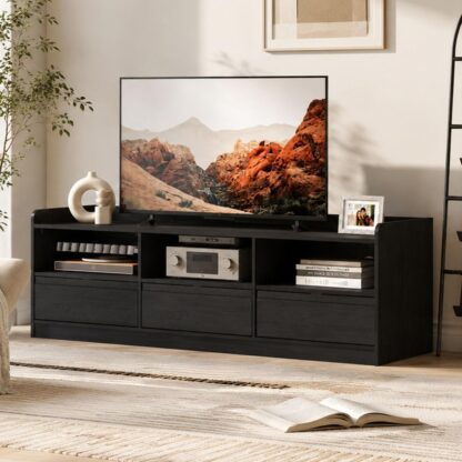 FATORRI TV Stand for 55/60/65 Inch TVs for Living Room, Modern Black